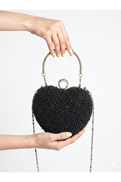 çantamgelsin Geantă de seară pentru femei, cu cristale negre și pietre mari, ...