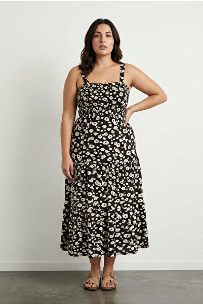 Stil Diva Φόρεμα με μοτίβο λουλουδιών σε μεγάλο μέγεθος με χοντρό λουράκι και...