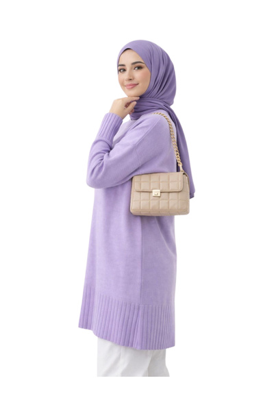 MODASPARK Lilac Crew Neck Oversized Women's Knitwear Sweater Tunic