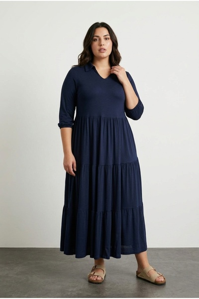 Stil Diva Μακρύ φόρεμα με μισό μανίκι με λαιμόκοψη σε μέγεθος V με ελαστική μ...