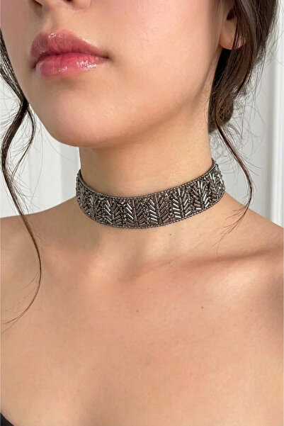 PETEK AKSESUAR Full Kristal Taşlı Işleme Choker Tasma Kolye