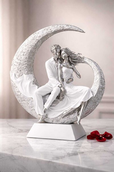 Yaratıcı sanatlar atölyesi Hilal Ay İçinde Oturan Romantik Sevgililer Polyest...