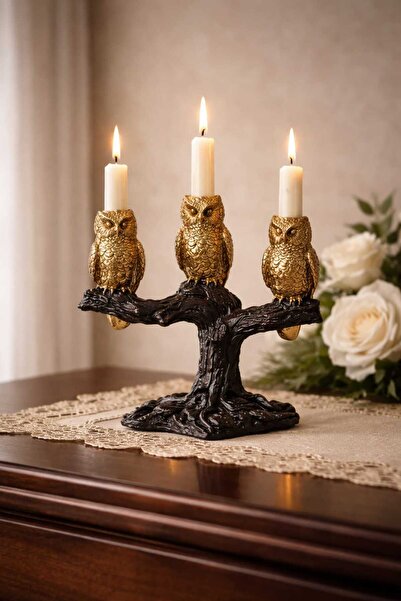 Yaratıcı sanatlar atölyesi Ağaç Üstünde 3'lü Baykuş Figürlü Şamdan Mum Şamdan...