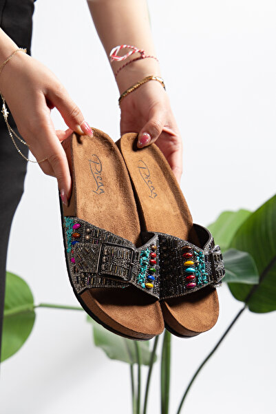 PLN SHOES Pien Pedli Anatomical Comfortable Stone Buckled Beaded Women's Slipper