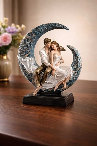 Yaratıcı sanatlar atölyesi Hilal Ay İçinde Oturan Romantik Sevgililer Polyest...