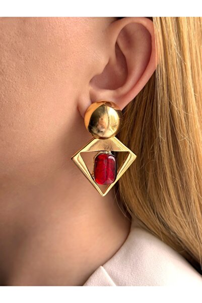 Charmist Steel Gold Haly Burgundy Earrings