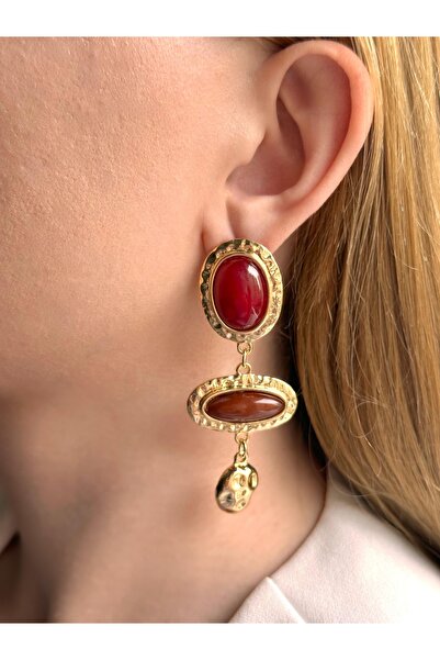 Charmist Zr Burgundy Earrings with Steel Pendant