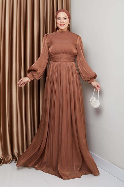 Olcay Rochie de seară Yoryo İpite Hijab detaliată pentru cumpărători cu talie