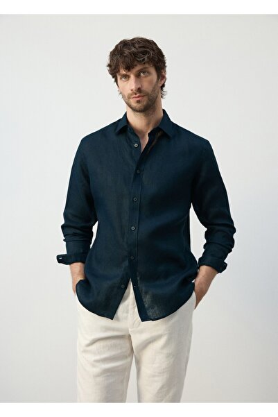 MANGO Man %100 keten regular kesim gömlek