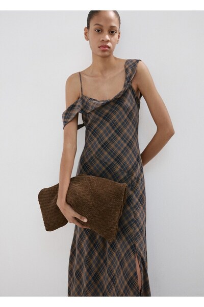 MANGO Woman Kareli asimetrik elbise