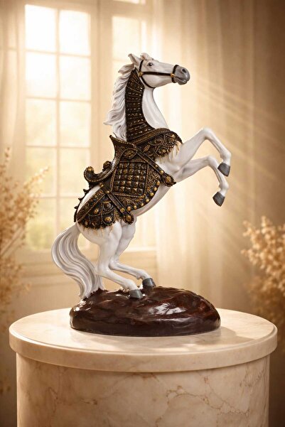 Yaratıcı sanatlar atölyesi İşlemeli Eyerli Büyük Boy Şahlanan At Heykel 35 CM...