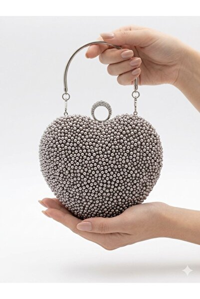 çantamgelsin Γυναικεία βραδινή τσάντα σε ασημί χρώμα καρδιάς - Tm1111a