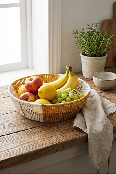 sonx Round Dual-Color Plastic Rattan Bread and Fruit Basket - Multi-Purpose B...