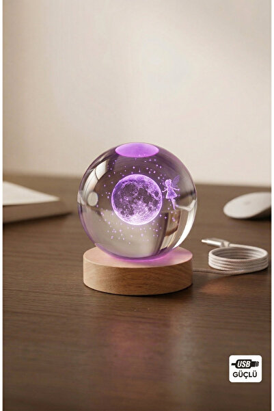 FLOCON Satürn 3D Kristal Küre Renk Değiştiren USB LED Gece Lambası - Sevgiliy...