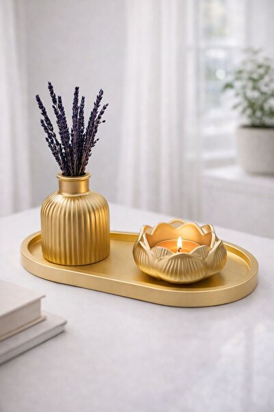 Lydia Accessory Gold Dekoratif Pampas Iskandinav Mini Kuru Çiçek Vazosu Ve Lo...