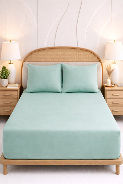 MORE HOME Double Elastic Sheet Set + Pillowcase Water Green