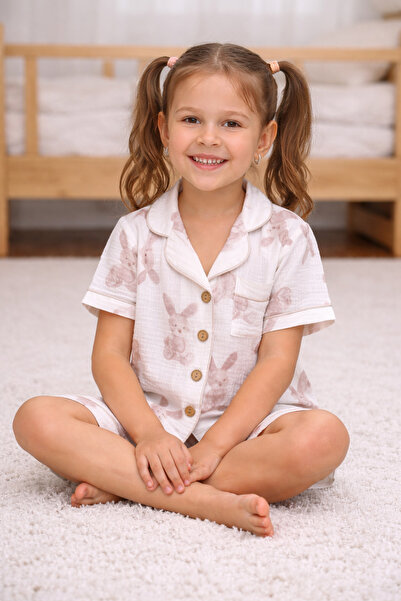 greenmoss Pijamale din muselină cu model de iepure pentru fetiță