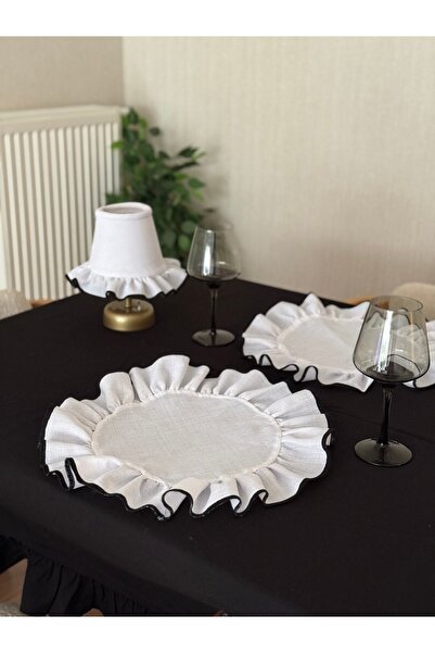 KaiAtelier 6Lı وايت شاين مطرز فيرل ريفيرل كتان سوبلا / مفرش طاولة فردي