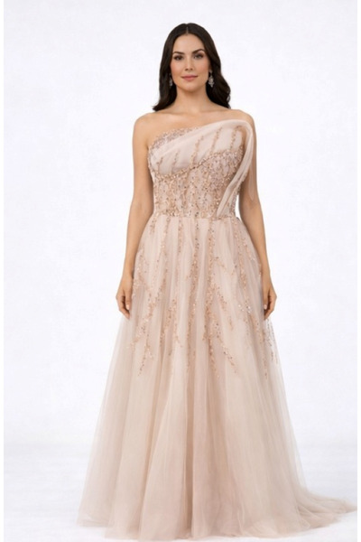 Niobe KADIN ABİYE GOLD PAYET DETAYLI TÜL ŞIK ELBİSE