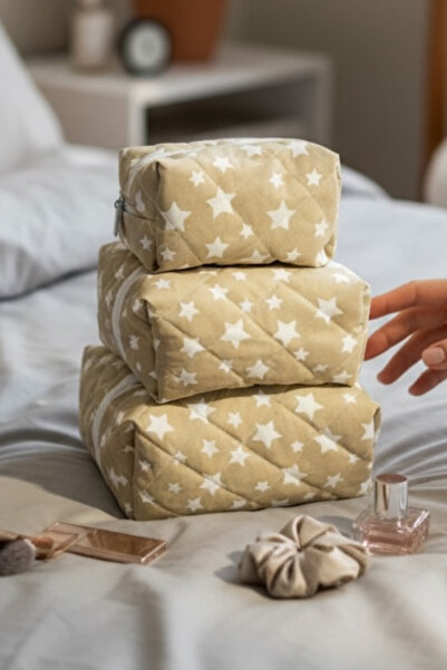 Bestway ve Diğeri مجموعة من 3 حقائب مكياج مبطنة بنقشة نجمة - حقيبة منظمة لمست...