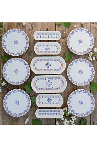 Pinkev Ottoman 6-Person 12-Piece Cake Breakfast Kayık Presentation Plate Set