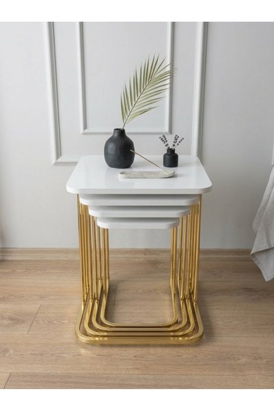 Nokta Sehpa Home 4lü tekerli gold beyaz c zigon sehpa
