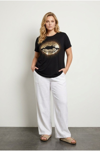 Stil Diva Μπλουζάκι με κοντό μανίκι με πέτρα με κέντημα 302264