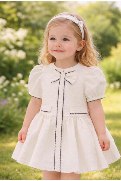 Petit Boom Celine Fiyonklu Çocuk Elbise Beyaz