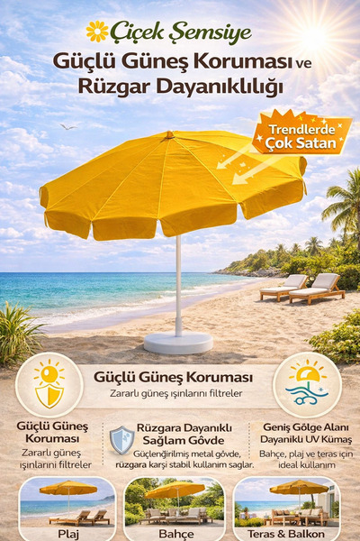 Çiçek Şemsiye Eğilebilir Plaj Bahçe Balkon Şemsiyesi Branda Kumaş 2 Metre 10 ...