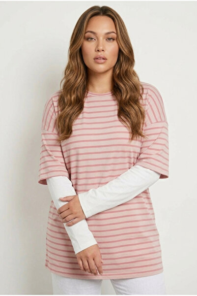 Stil Diva Large Size Striped Crew Neck T-shirt -303119