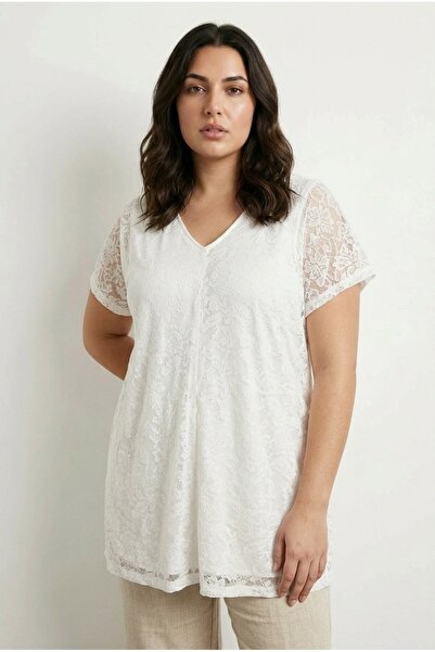 Stil Diva Plus Size V-Neck Short Sleeve Floral Print See-Through Unlined T-Sh...