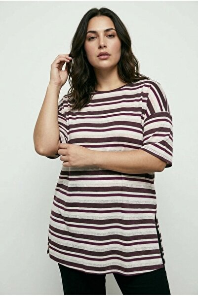 Stil Diva Tricou cu mânecă scurtă cu decolteu rotund, cu dungi laterale, mări...