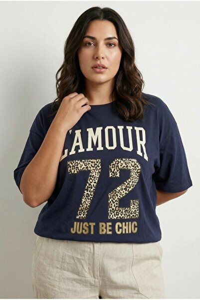 Stil Diva Бавовняна футболка великого розміру з короткими рукавами та круглим...