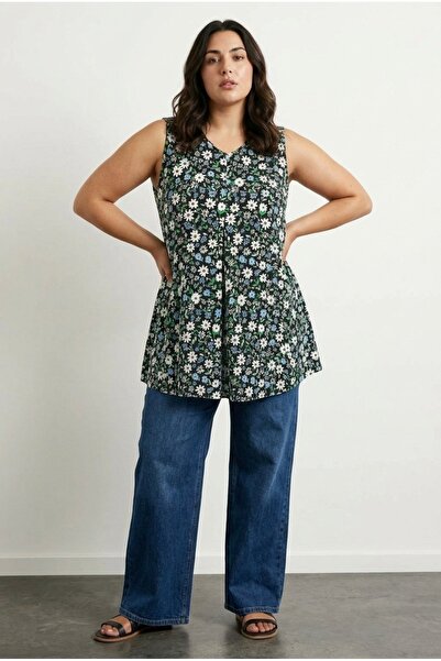 Stil Diva Mărime mare, decolteu în V, fără mâneci, cu model floral tricou 304168