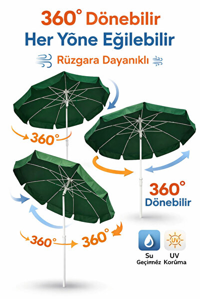 Çiçek Şemsiye 10 TELLİ Eğilebilir Plaj ,havuz ,bahçe ,balkon Şemsiyesi Branda Kumaş 2 Metre