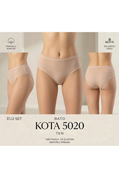 KOTA 3-Piece Women's High Waist Panties - Corded Fabric Cotton Pcs |
