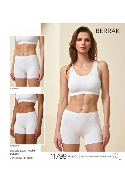 BERRAKSU 3'Lü Kadın Lazer Kesim Dikişsiz Boxer Extra Pamuklu Sağlıklı Kumaş