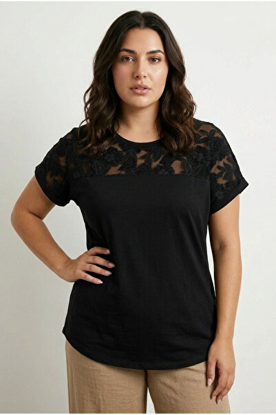 Stil Diva Tricou din tul cu mânecă scurtă și decolteu rotund, mărime mare, cu...