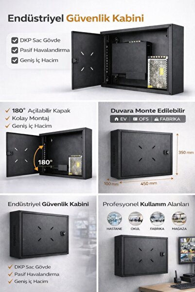 FURY DVR NVR Kamera Kayıt Cihazı Kabini 45x35x10 cm Metal Duvar Tipi Güvenlik Kabini