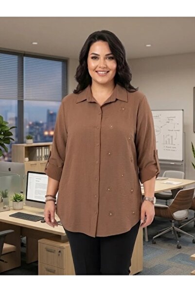 elma abone Plus Size Women's Ayrobin K Linen Daisy Shirt