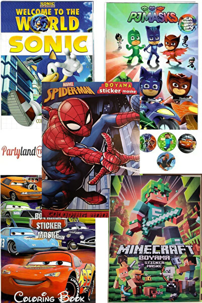 PartylandTR Spiderman Sonic Pj Mask Minecraft Cars (boyama , Sticker , Arka K...