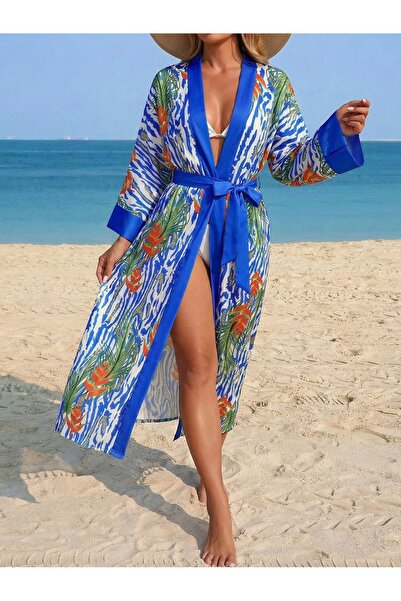 mass fashion Kadın Desenli Kuşaklı Kimono