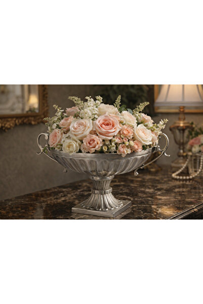 esdekor Büyük Boy Trophy Bowl Silver Gümüş Dekoratif Vazo Çiçeklik Kupa 34x58...