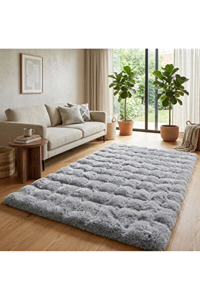 Home Carpet Dekor Bubble Yumuşak Suni Tavşan Tüyü Halı Gri