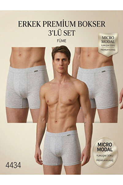 Erkek 3'Lü Premium Boxer Micro Modal Kumaş Nefes Alan Doku
