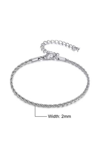 ESJ Stainless Steel Italian Twist Chain Unisex Bracelet 2 mm 18 5 cm