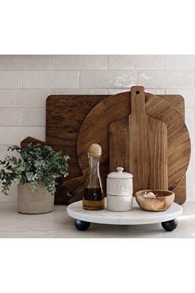 İDAY HOME Mermer Sunumluk Olympos Siyah Ahşap Top Ayaklı Dekoratif