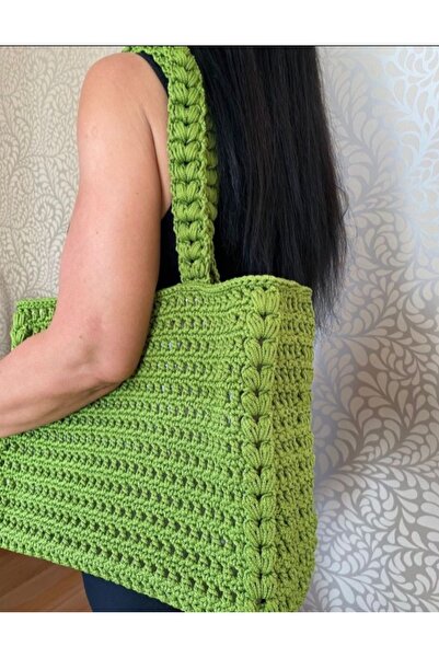 Passionis Jewelry Model Yeşil Örgü Büyük Omuz Çantası