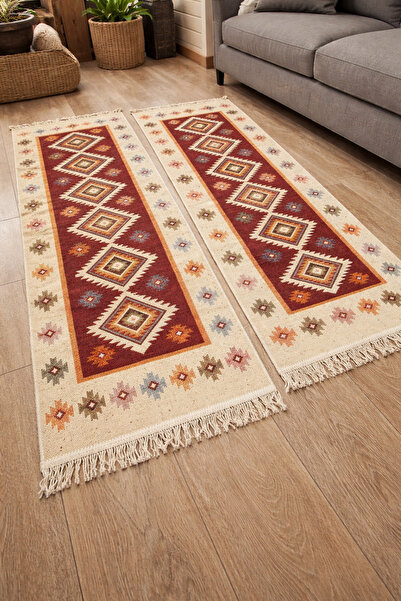 OEM Covoare tradiționale 1+1, 60 x 150 cm, rosu și crem, rustic 2