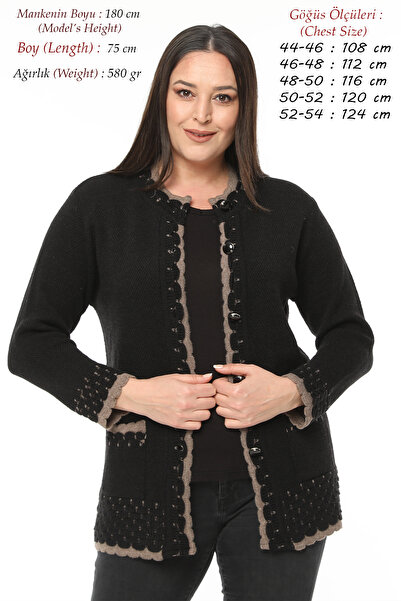 Elvin Triko Kadın Anne Siyah Kışlık Kalın Büyük Beden Siyah Hırka